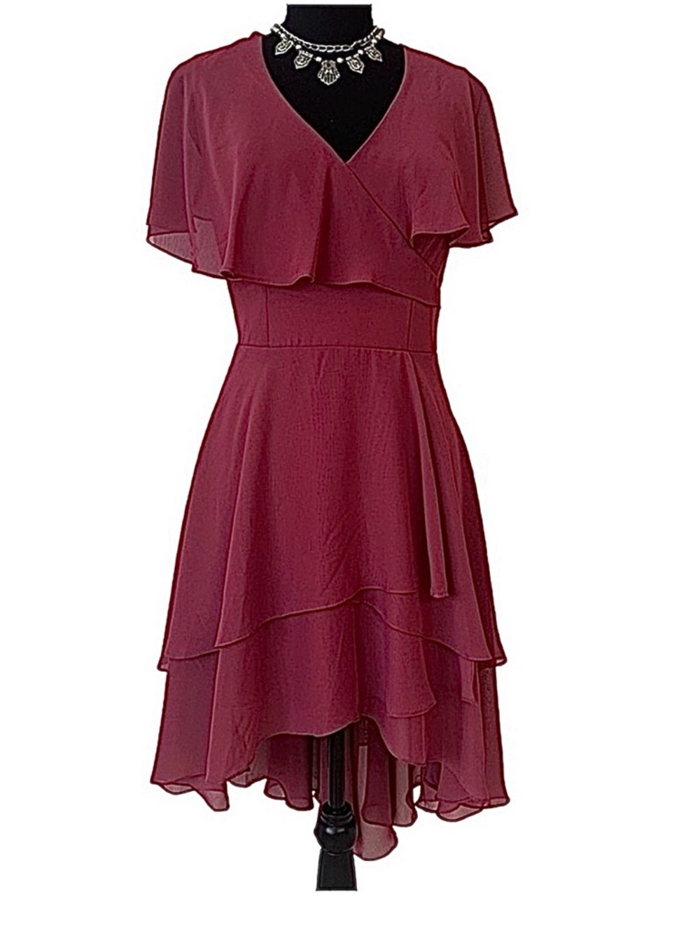 JJ HOUSE ~ Women’s High-Low dress flutter sleeves partially lined dress size 12